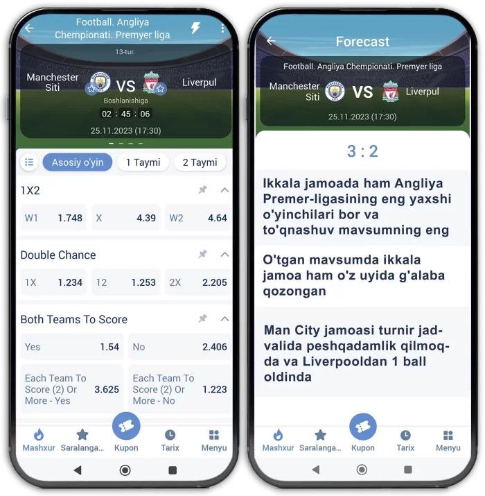 1xbet-da futbol o'yini uchun koeffitsientlar va prognoz 1xbet ilovasida futbol prognozi