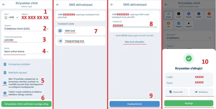 1xbet ro'yxatdan o'tish skrinshoti 1xbet apk ilovasida ro'yxatdan o'tish